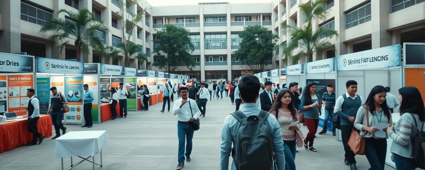 Students and recruiters at a campus placement drive